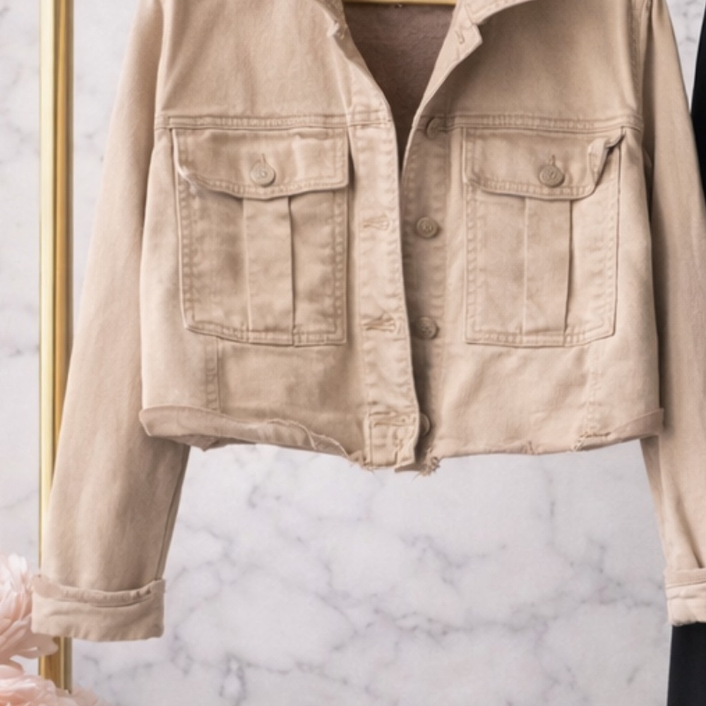 Splendid Cropped Utility Jacket — Neutral Beige — Size M